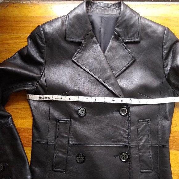 GENUINE Leather Double Breasted Jacket Blazer Coat - Picture 13 of 15
